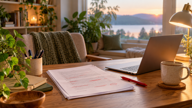 How to stop overthinking a mistake at work: corrected document on a calm desk